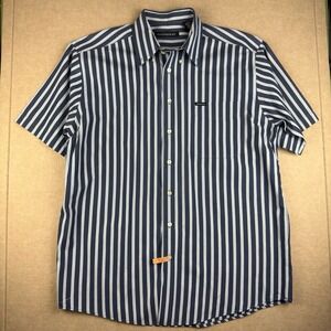 Hathaway Shirt Men L Navy White Stripe Cotton Y2K‎ Retro Button Up Classic